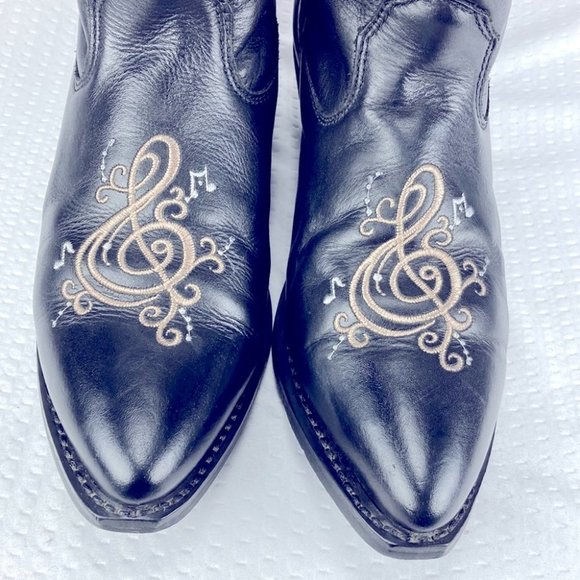 Black Leather Music Note Cowgirl Boots - Picture 4 of 11